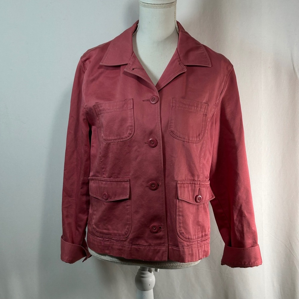 LL Bean Women's Pink Cotton Utility Jacket Size Large Petite